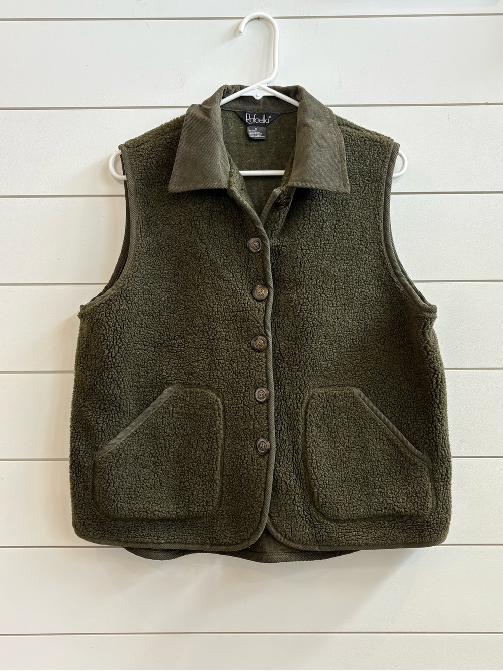 Rafaella Olive Sherpa Button-Front Vest - Picture 3 of 8
